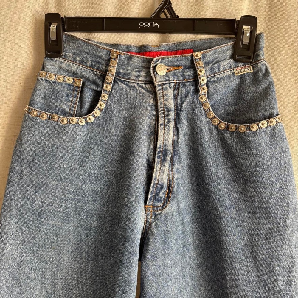 Y2K Grunge Denim revolt Jeans studded pockets straight/loose fit small